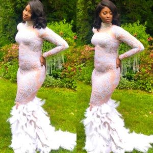 Mermaid Rhinestone embellished Prom/Wedding/Ball Gown with Fur Train